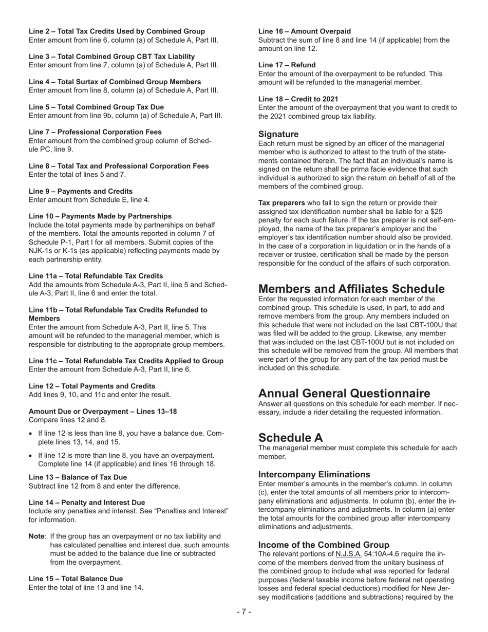 Instructions for Form CBT-100U New Jersey Corporation Business Tax Unitary Return - New Jersey, Page 8