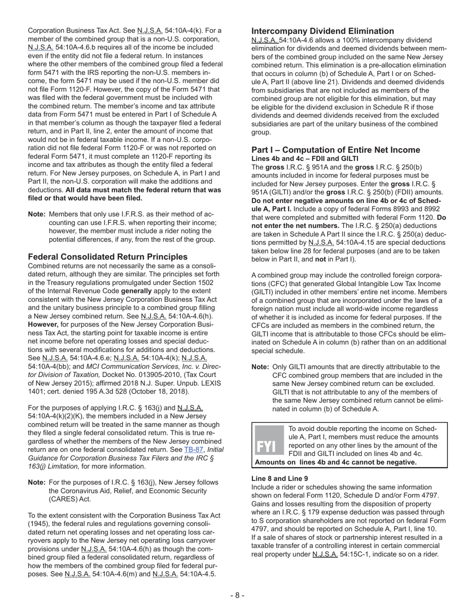 Instructions for Form CBT-100U New Jersey Corporation Business Tax Unitary Return - New Jersey, Page 9
