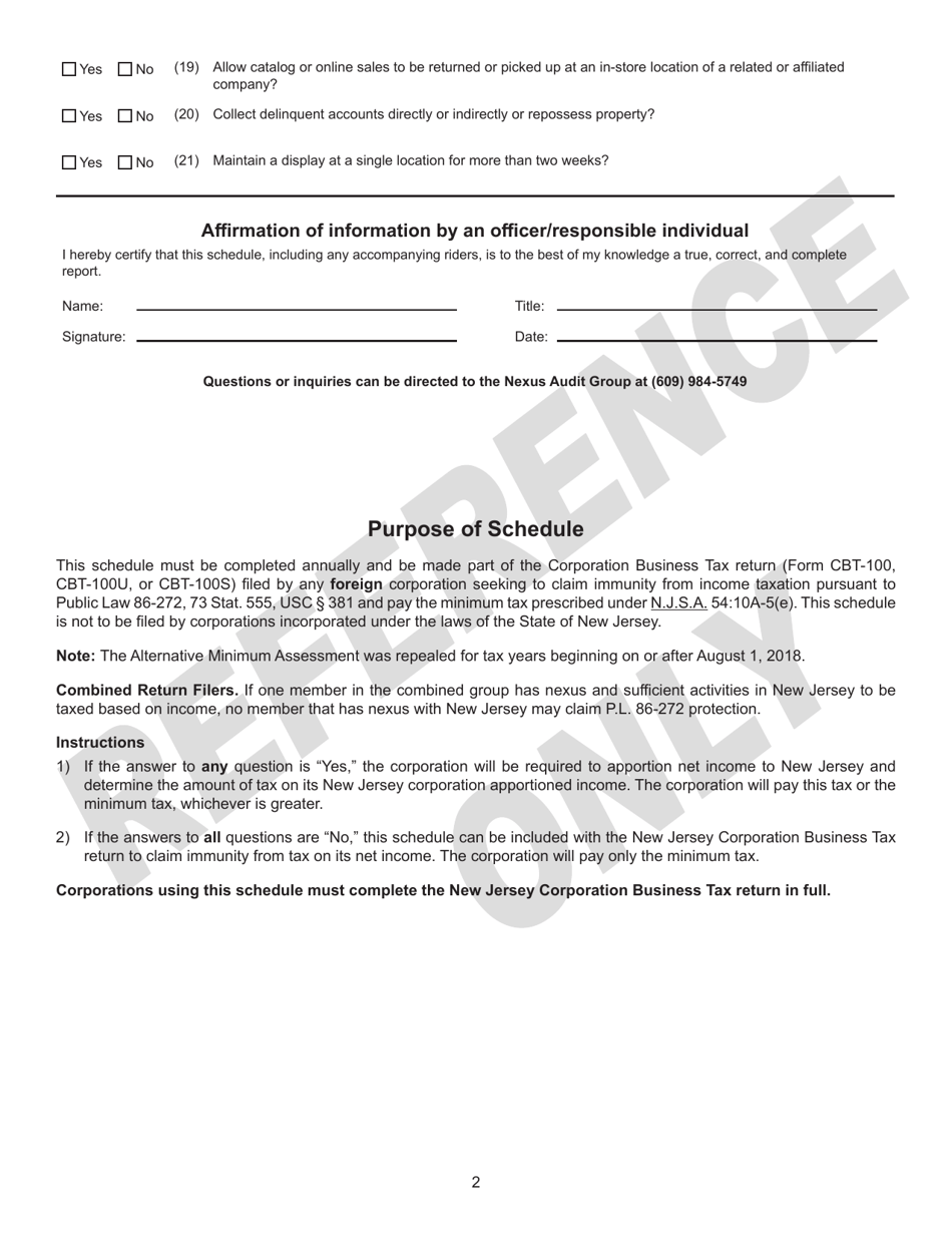 Schedule N Nexus - Immune Activity Declaration for Privilege Periods Beginning on or After August 1, 2018 - New Jersey, Page 2