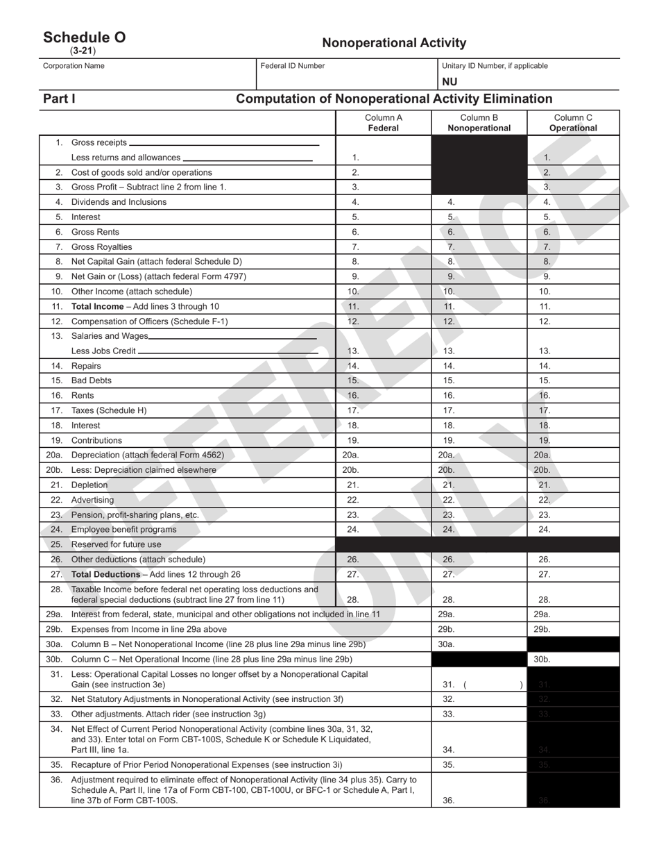 Schedule O Nonoperational Activity - New Jersey, Page 1