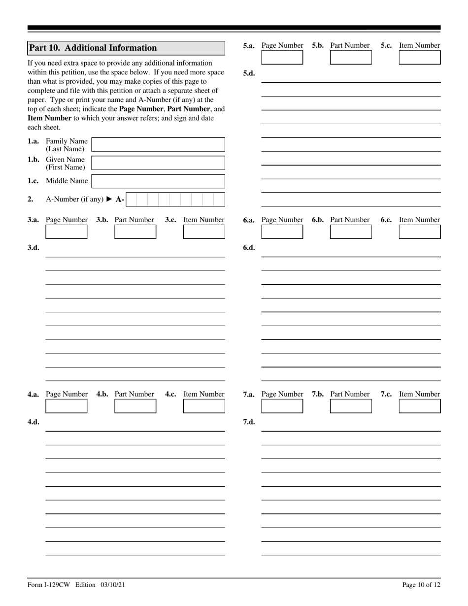 USCIS Form I-129CW Petition for a CNMI-Only Nonimmigrant Transitional Worker, Page 10