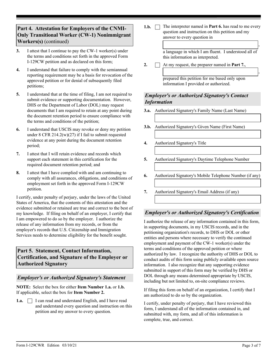 USCIS Form I-129CWR Semiannual Report for CW-1 Employers, Page 3
