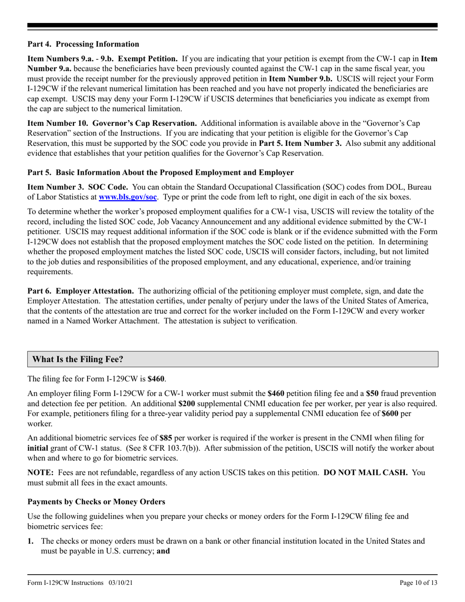 Instructions for USCIS Form I-129CW Petition for a CNMI-Only Nonimmigrant Transitional Worker, Page 10