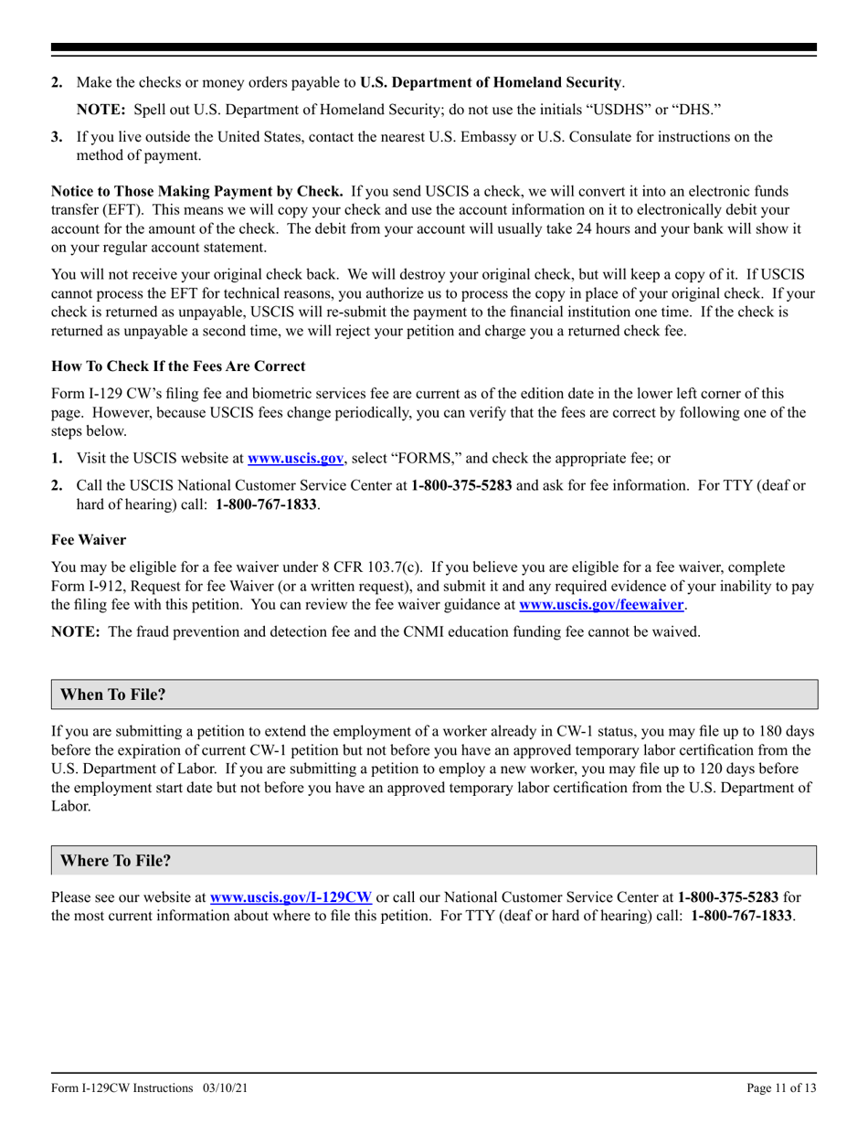 Instructions for USCIS Form I-129CW Petition for a CNMI-Only Nonimmigrant Transitional Worker, Page 11
