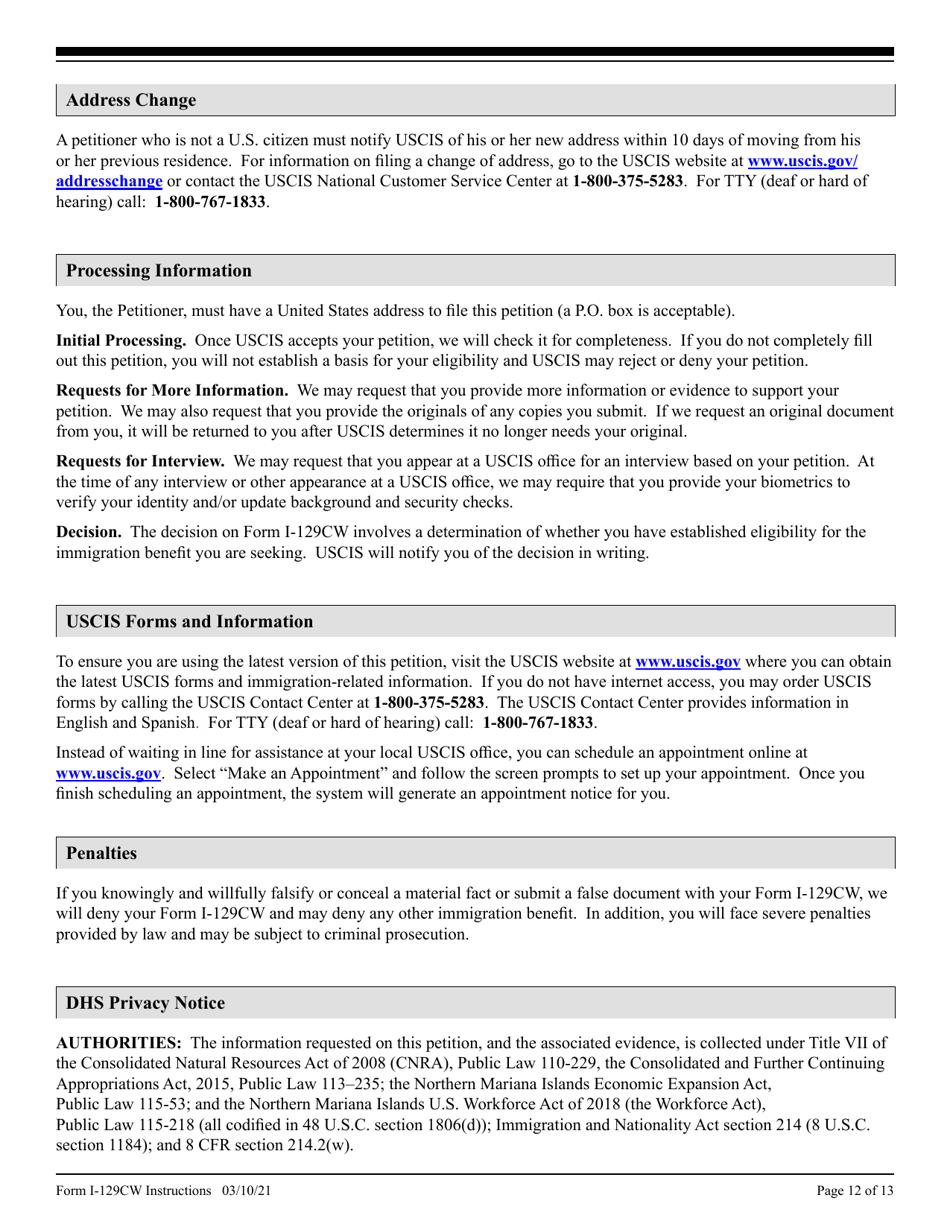 Instructions for USCIS Form I-129CW Petition for a CNMI-Only Nonimmigrant Transitional Worker, Page 12