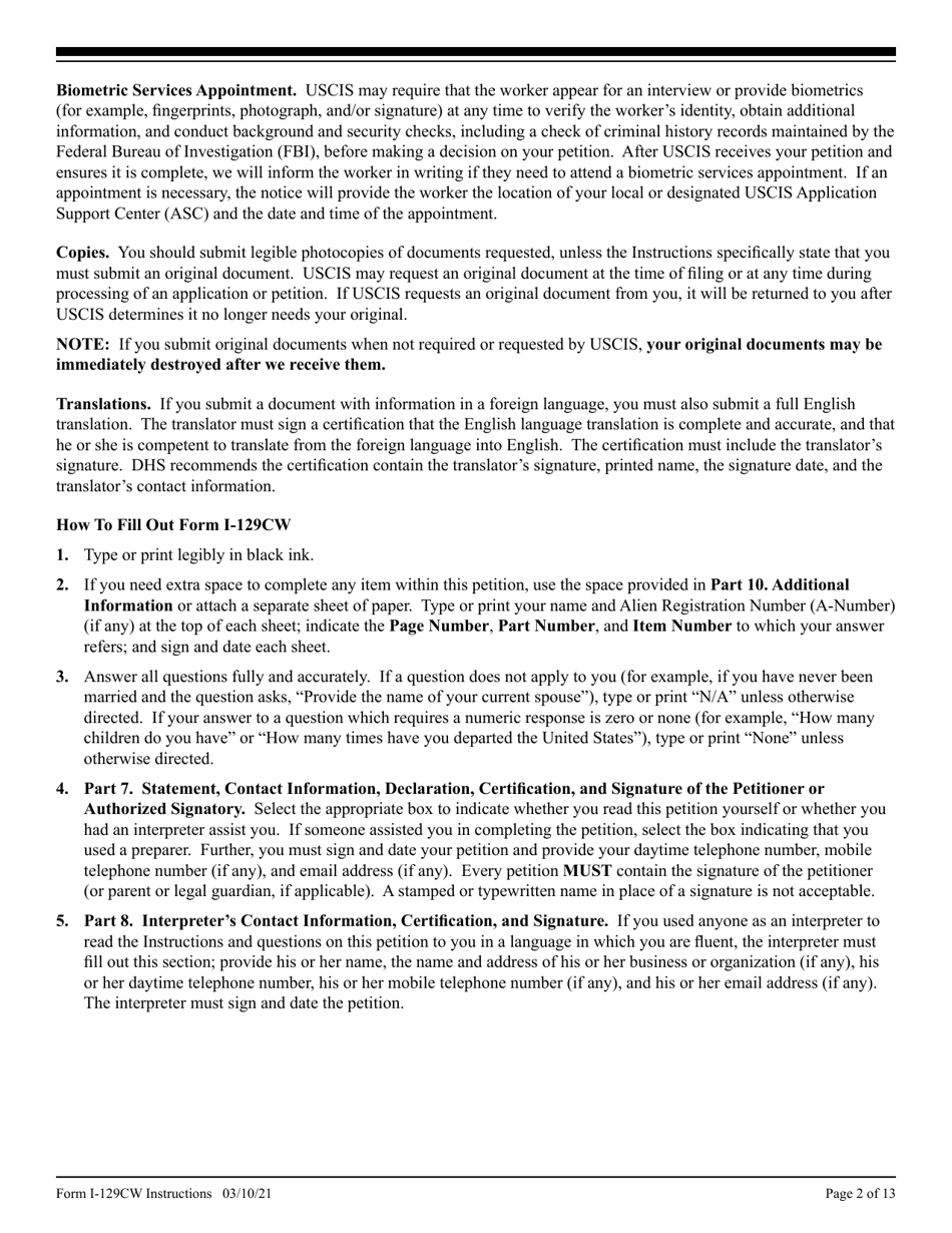 Instructions for USCIS Form I-129CW Petition for a CNMI-Only Nonimmigrant Transitional Worker, Page 2