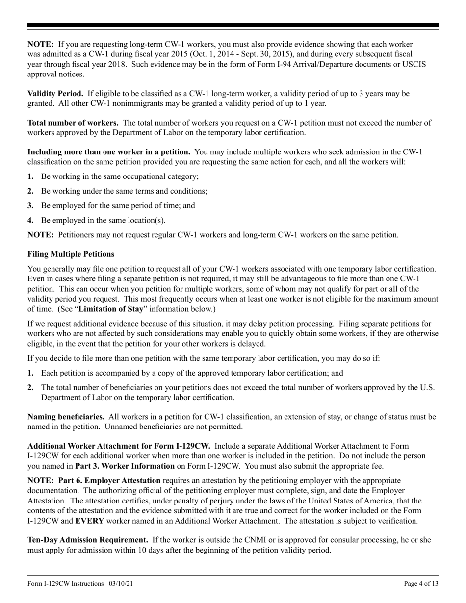 Instructions for USCIS Form I-129CW Petition for a CNMI-Only Nonimmigrant Transitional Worker, Page 4