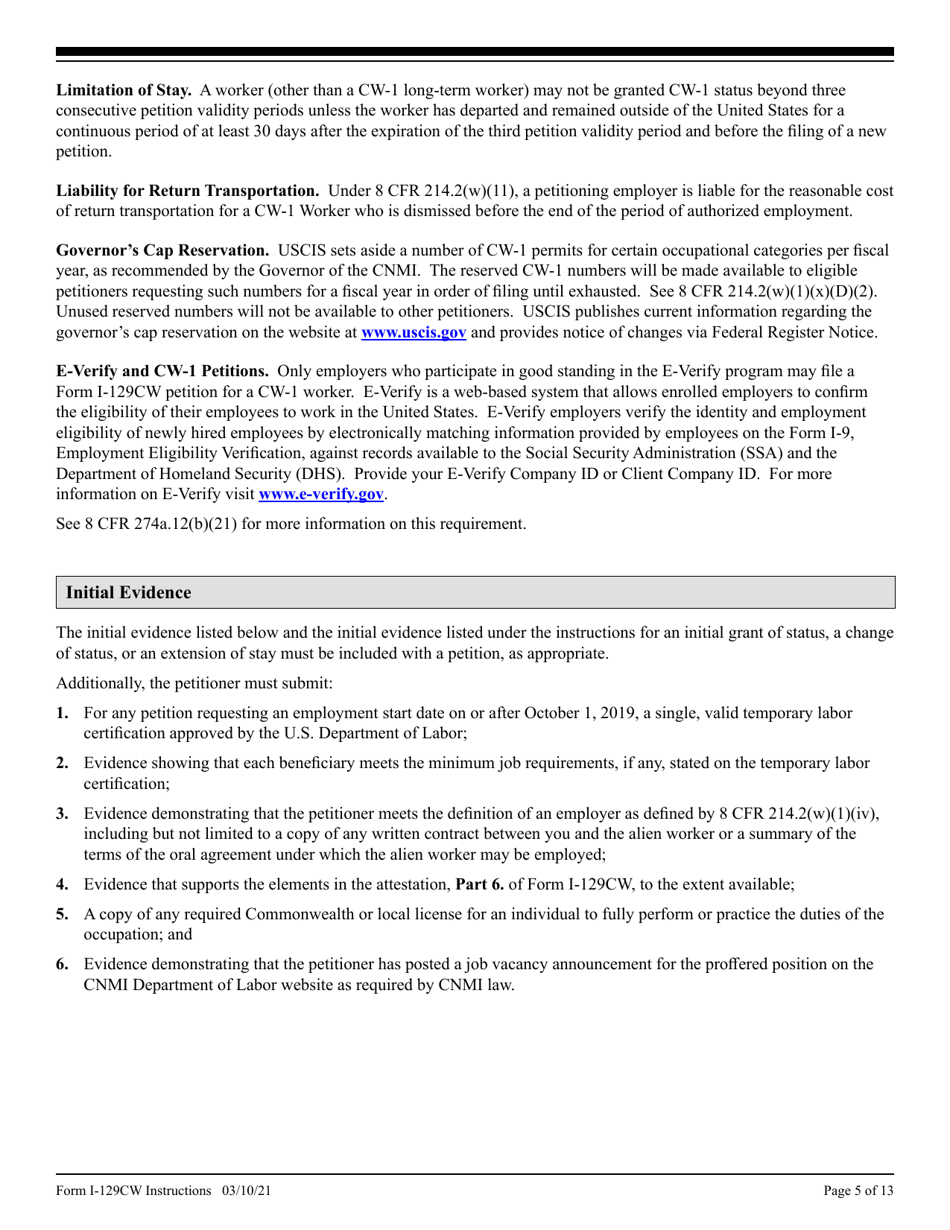 Instructions for USCIS Form I-129CW Petition for a CNMI-Only Nonimmigrant Transitional Worker, Page 5