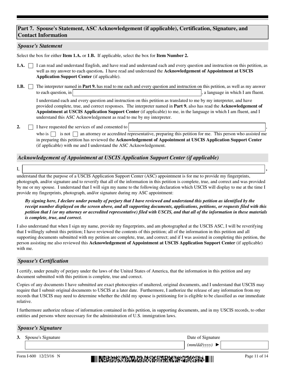 USCIS Form I-600 Petition to Classify Orphan as an Immediate Relative, Page 11