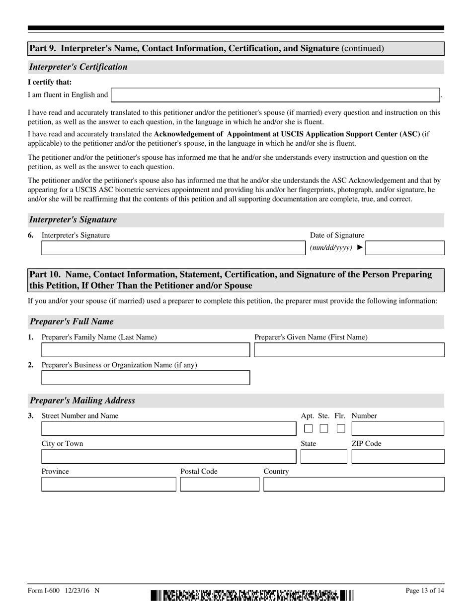 USCIS Form I-600 Petition to Classify Orphan as an Immediate Relative, Page 13