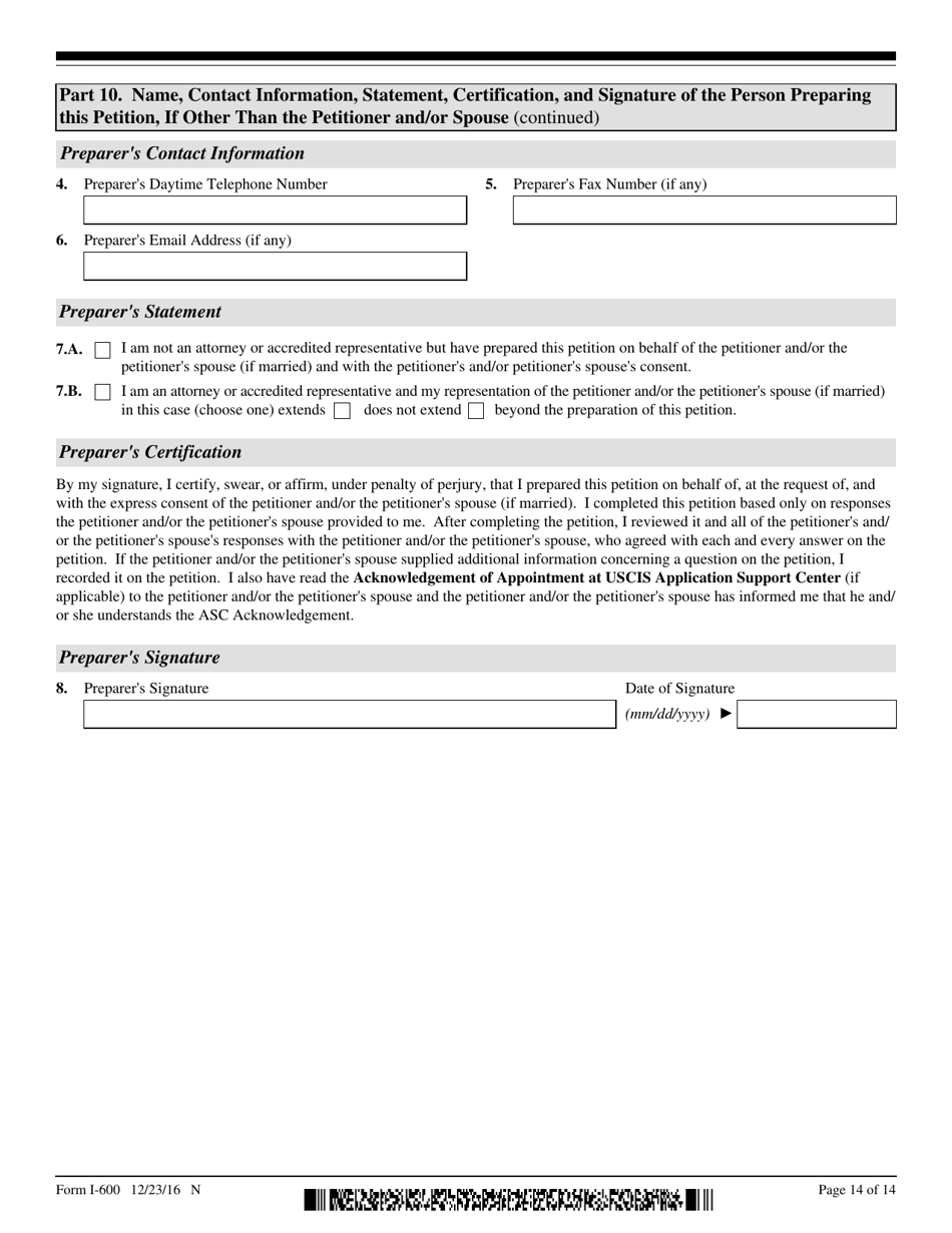 USCIS Form I-600 Petition to Classify Orphan as an Immediate Relative, Page 14