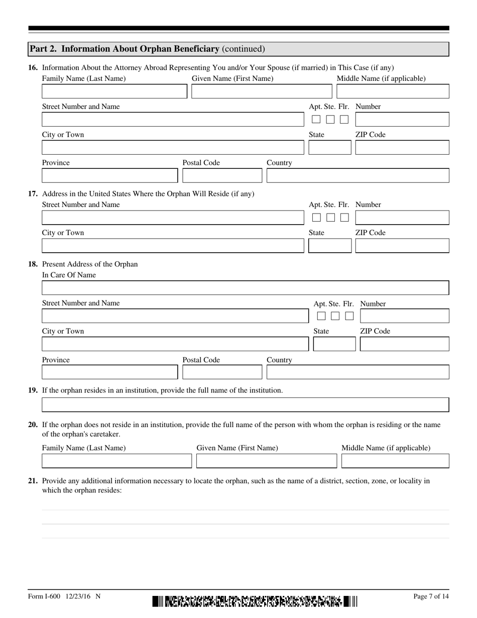 USCIS Form I-600 Petition to Classify Orphan as an Immediate Relative, Page 7