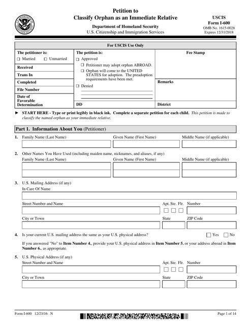 USCIS Form I-600 - Fill Out, Sign Online and Download Fillable PDF ...