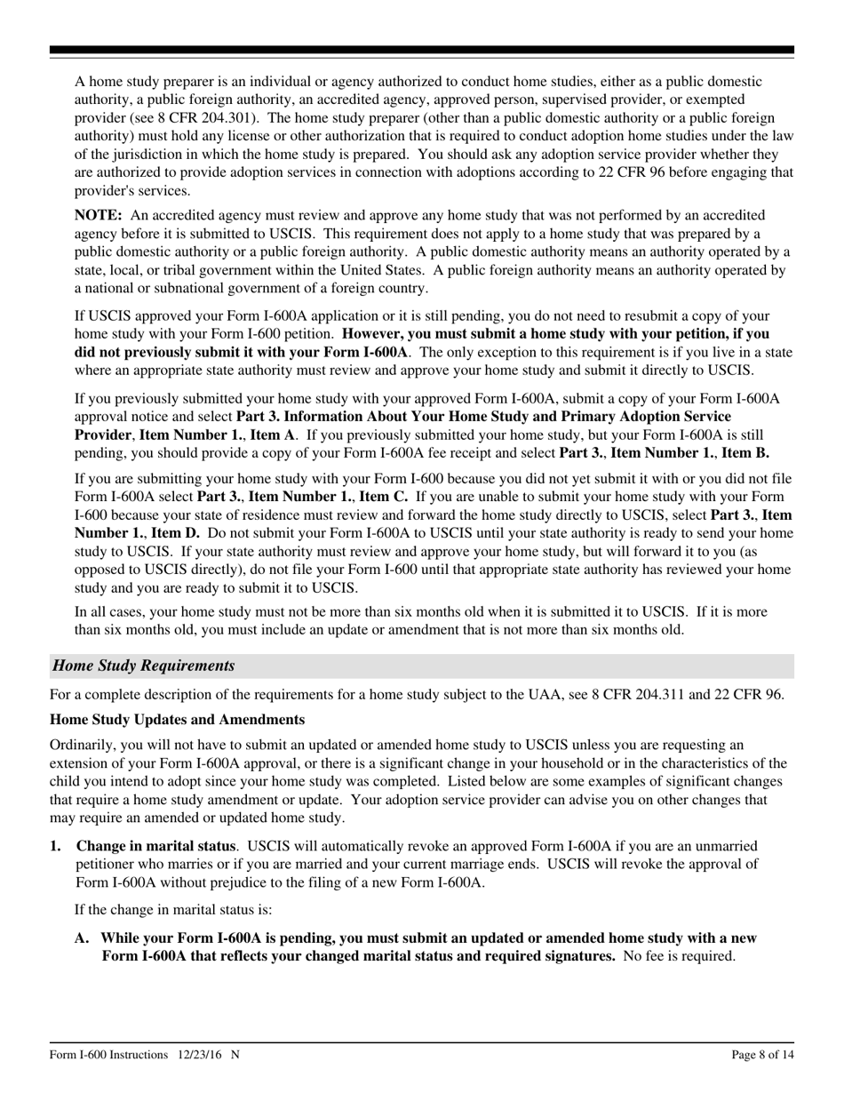 Instructions for USCIS Form I-600 Petition to Classify Orphan as an Immediate Relative, Page 8