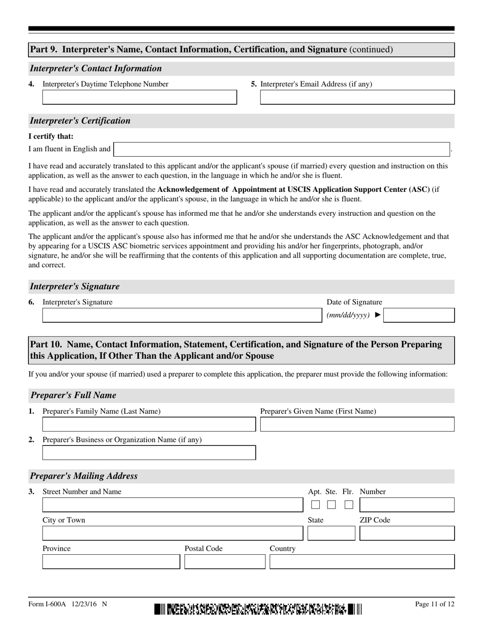 USCIS Form I-600A Application for Advance Processing of an Orphan Petition, Page 11