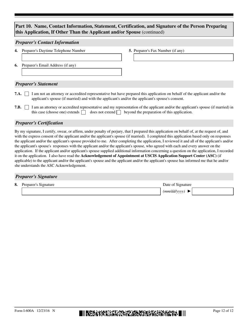 USCIS Form I-600A Application for Advance Processing of an Orphan Petition, Page 12