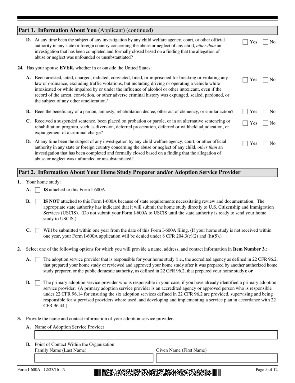 USCIS Form I-600A Application for Advance Processing of an Orphan Petition, Page 5