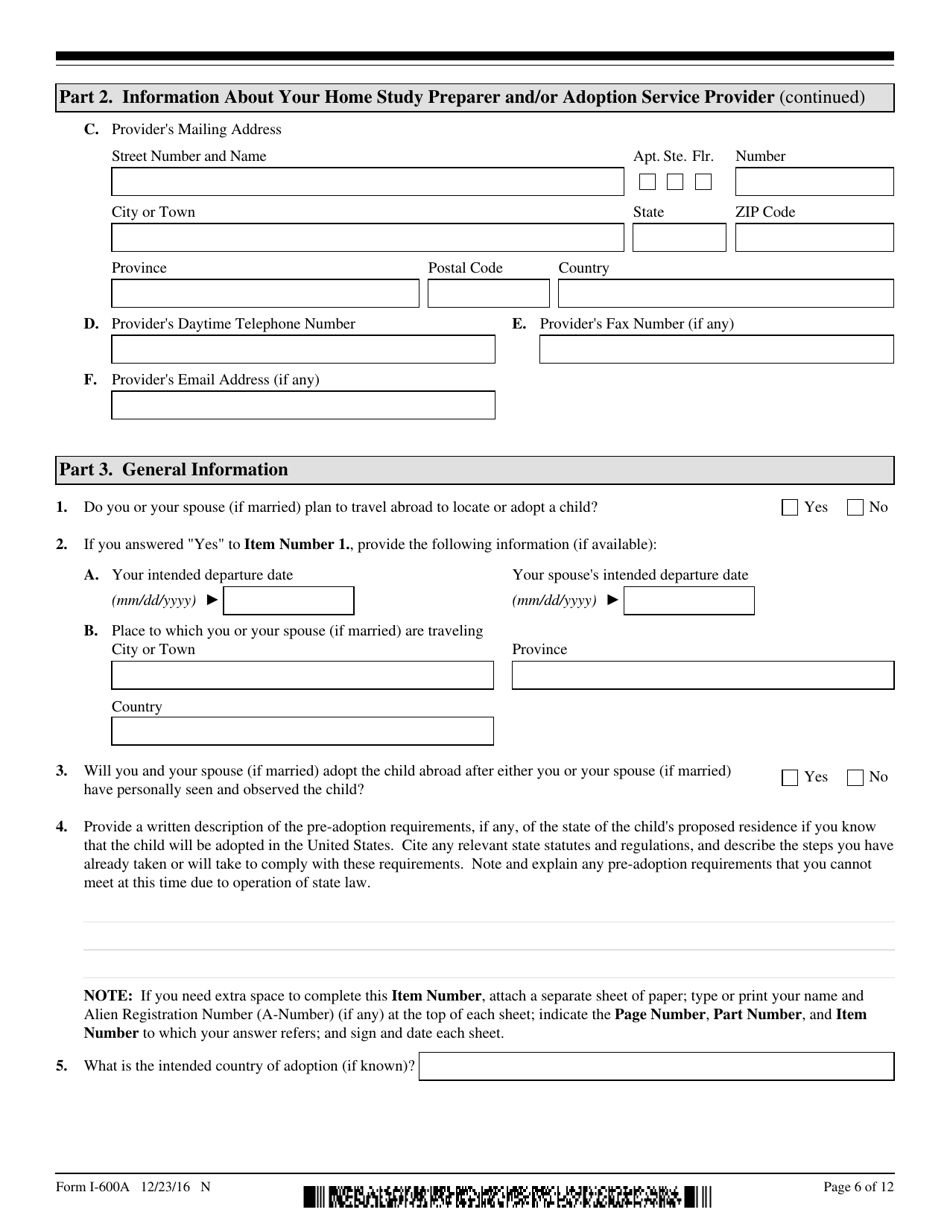 USCIS Form I-600A Application for Advance Processing of an Orphan Petition, Page 6