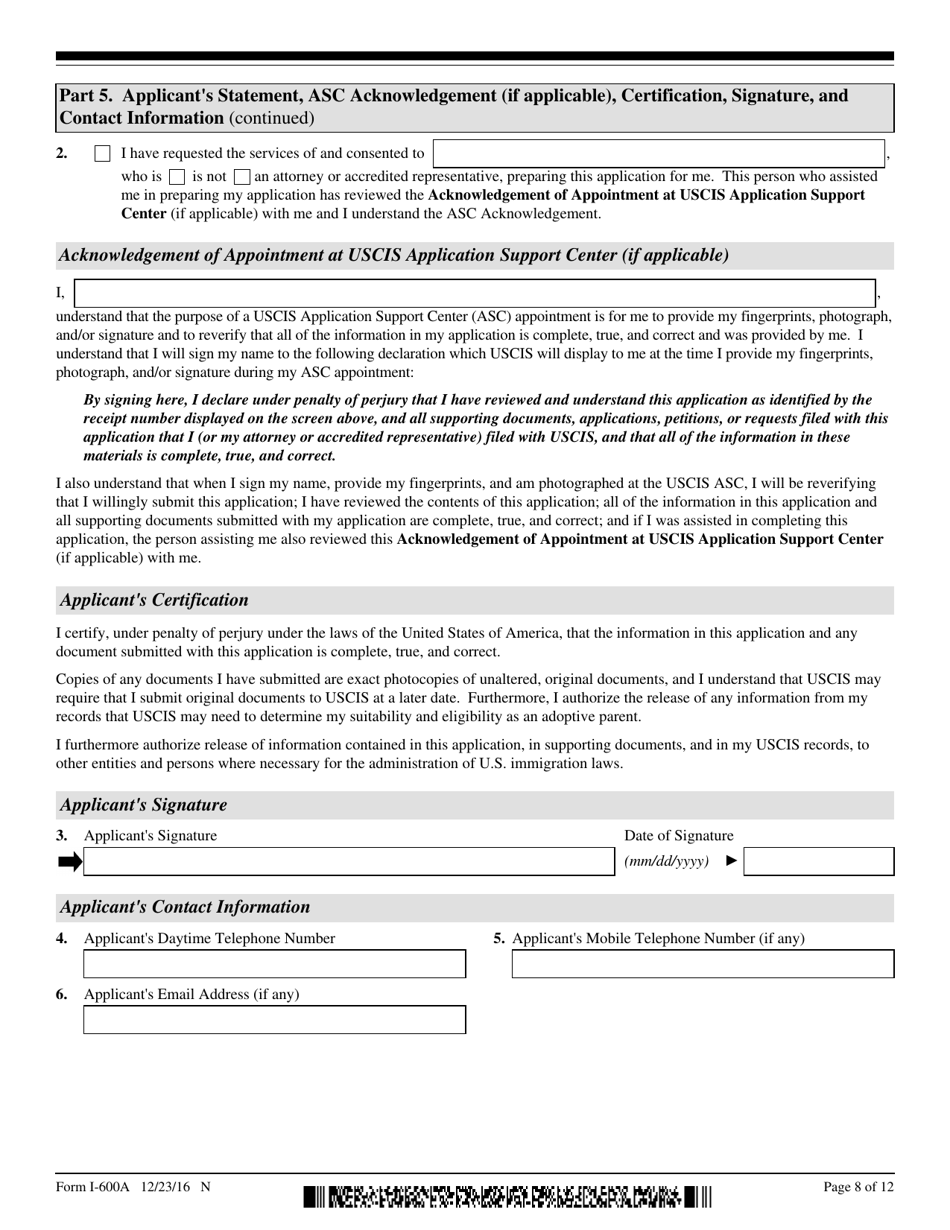 USCIS Form I-600A Application for Advance Processing of an Orphan Petition, Page 8