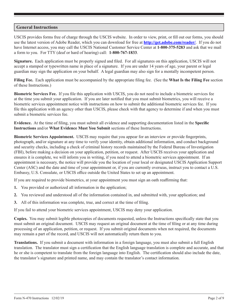 Instructions for USCIS Form N-470 Application to Preserve Residence for Naturalization Purposes, Page 2