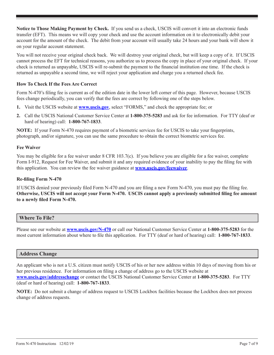 Instructions for USCIS Form N-470 Application to Preserve Residence for Naturalization Purposes, Page 7