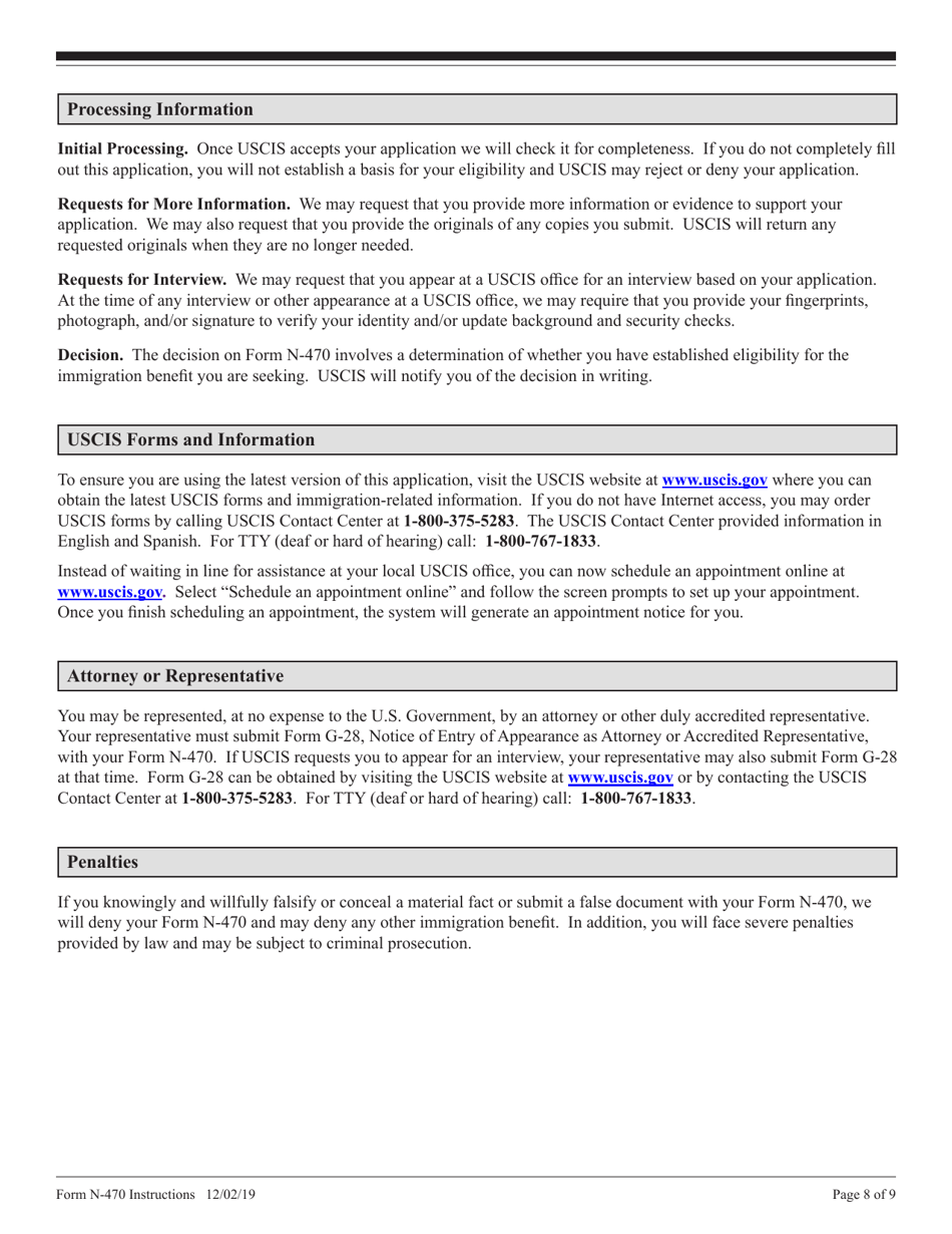 Instructions for USCIS Form N-470 Application to Preserve Residence for Naturalization Purposes, Page 8