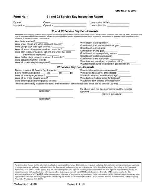 FRA Form 1 31 and 92 Service Day Inspection Report