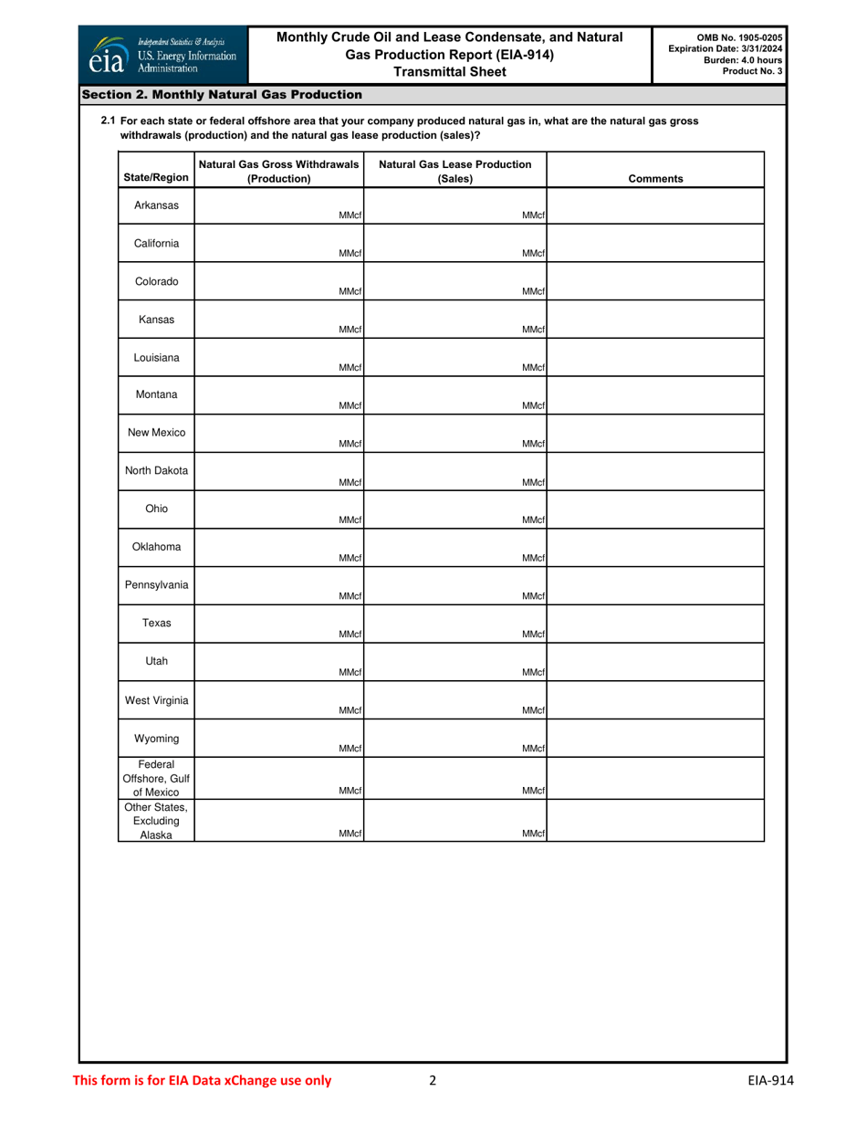 Form EIA-914 Monthly Crude Oil and Lease Condensate, and Natural Gas Production Report, Page 2