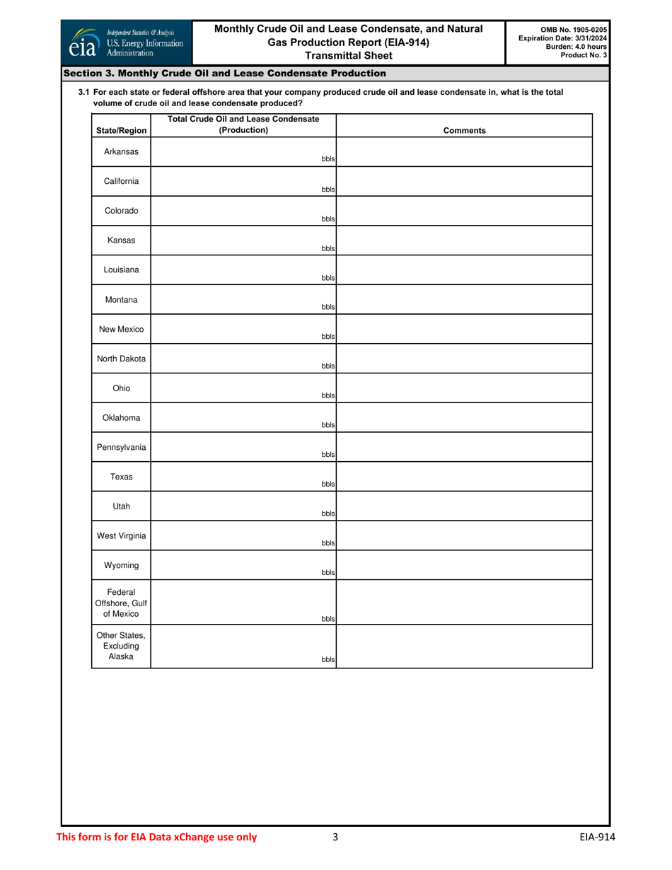 Form EIA-914 Monthly Crude Oil and Lease Condensate, and Natural Gas Production Report, Page 3