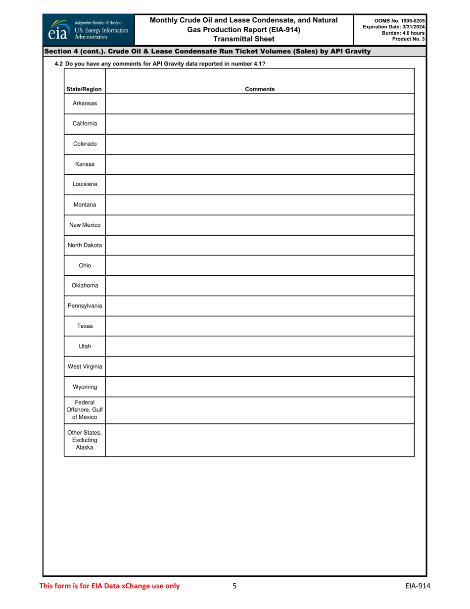 Form EIA-914 Monthly Crude Oil and Lease Condensate, and Natural Gas Production Report, Page 5