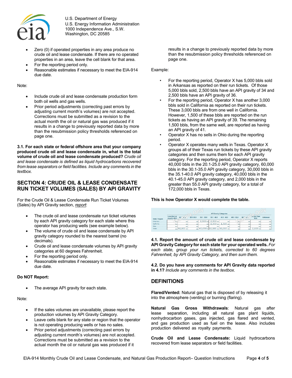 Instructions for Form EIA-914 Monthly Crude Oil and Lease Condensate, and Natural Gas Production Report, Page 4