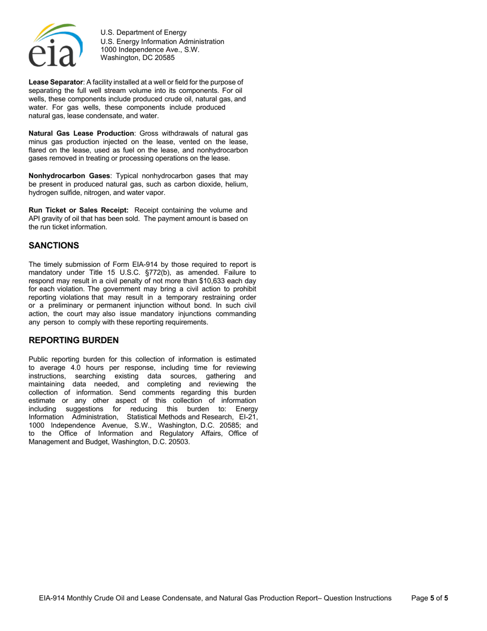 Instructions for Form EIA-914 Monthly Crude Oil and Lease Condensate, and Natural Gas Production Report, Page 5
