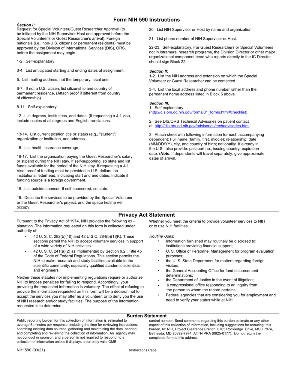 Form NIH590 Special Volunteer and Guest Researcher Assignment, Page 3