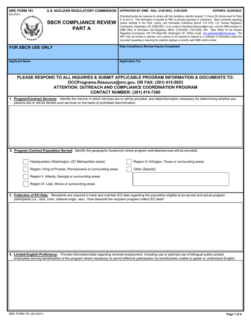 NRC Form 781  Printable Pdf