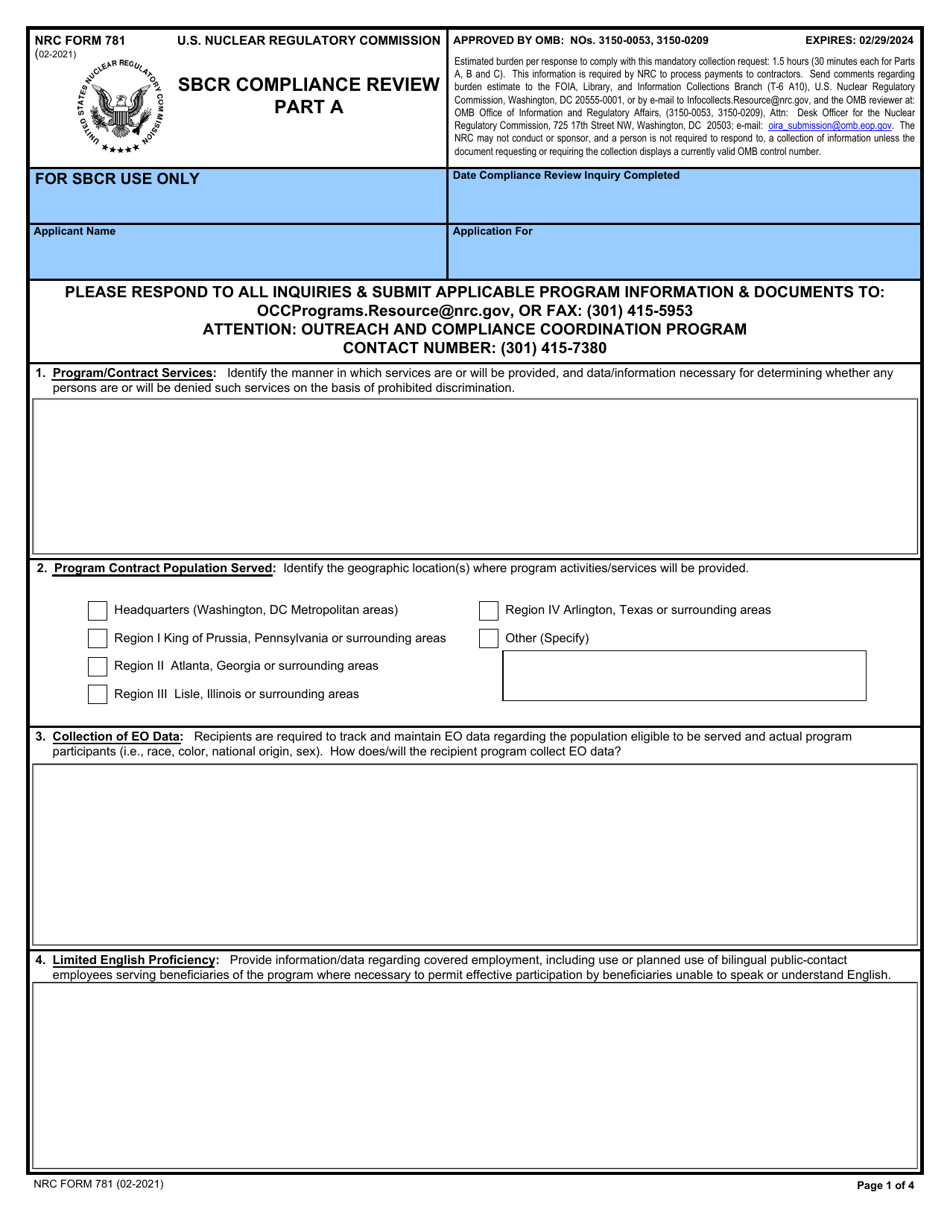 NRC Form 781 Download Fillable PDF or Fill Online Sbcr Compliance ...