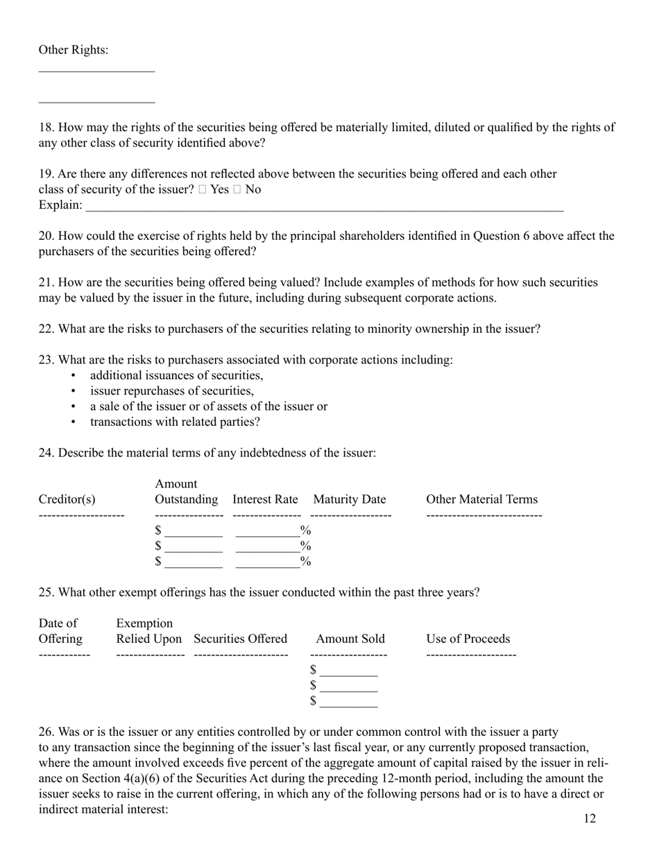 SEC Form 2930 (C) Form Under the Securities Act of 1933, Page 12