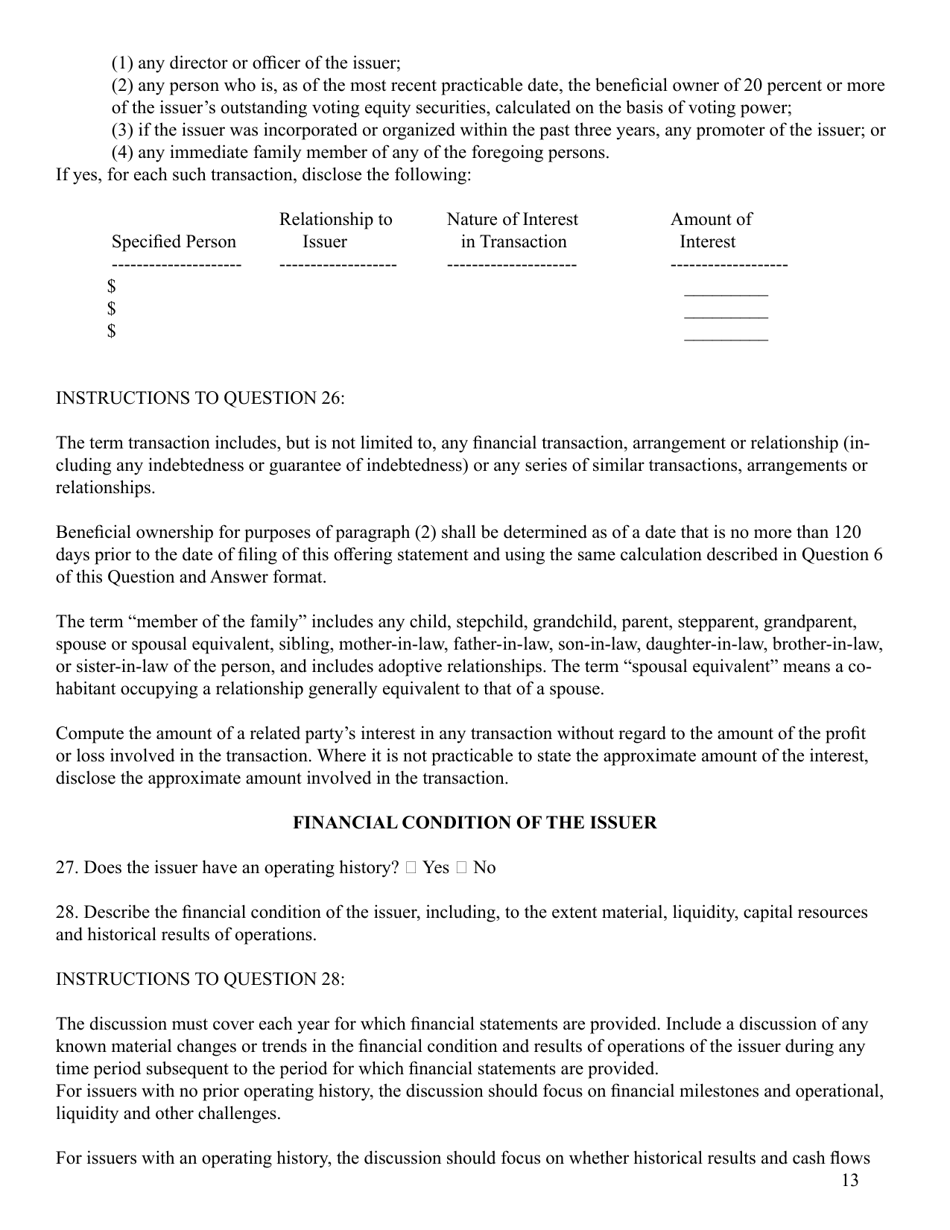 SEC Form 2930 (C) Form Under the Securities Act of 1933, Page 13