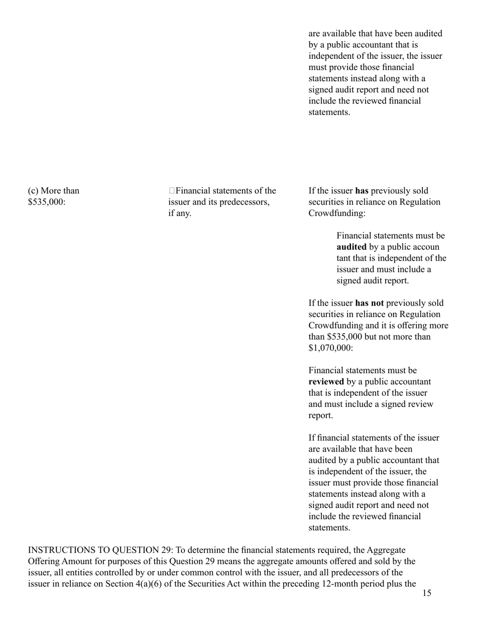 SEC Form 2930 (C) Form Under the Securities Act of 1933, Page 15