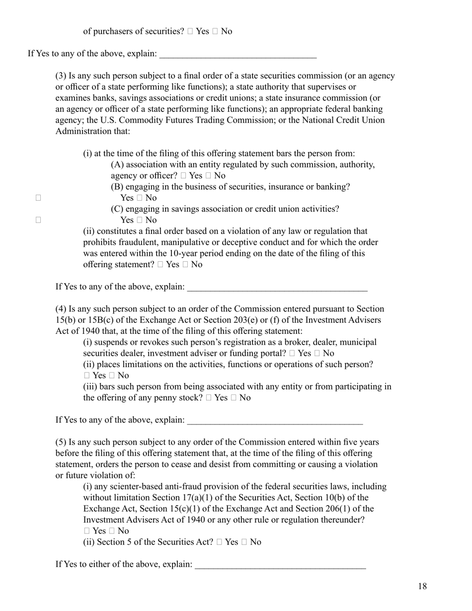 SEC Form 2930 (C) Form Under the Securities Act of 1933, Page 18