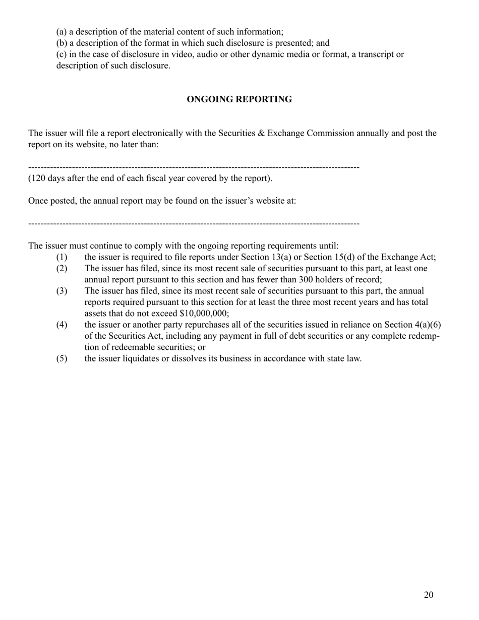 SEC Form 2930 (C) Form Under the Securities Act of 1933, Page 20