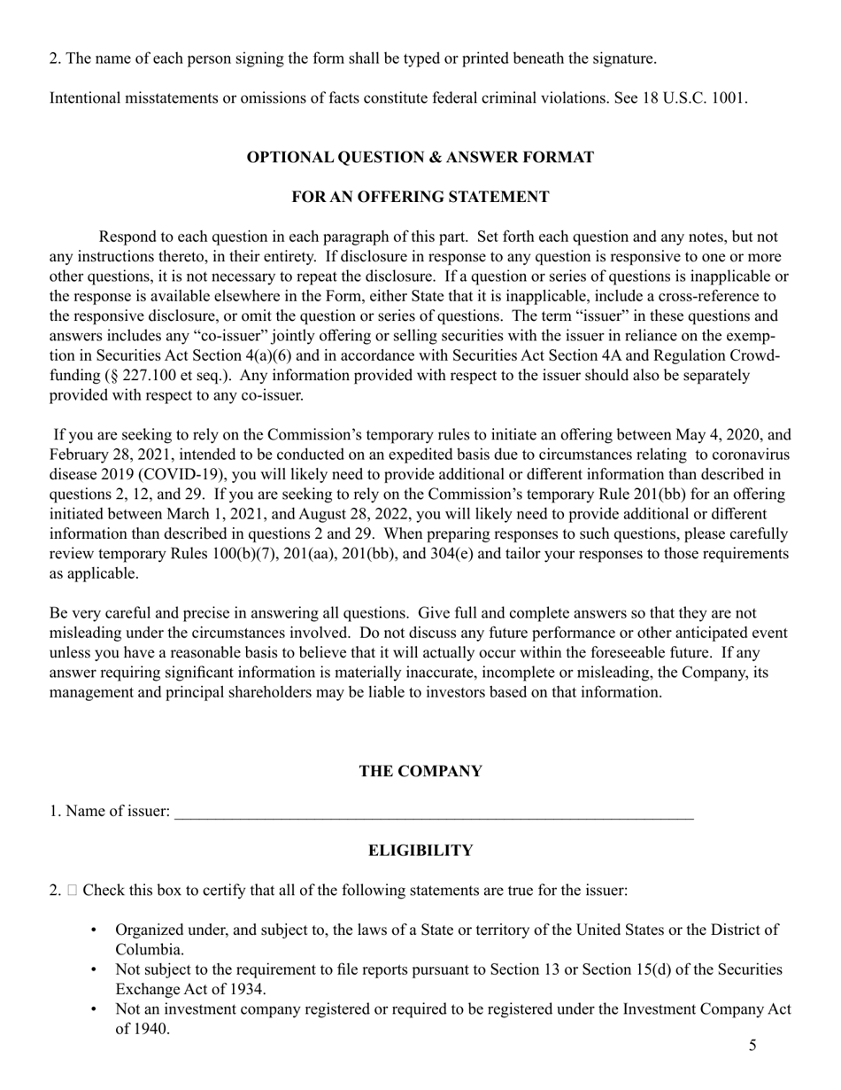 SEC Form 2930 (C) Form Under the Securities Act of 1933, Page 5