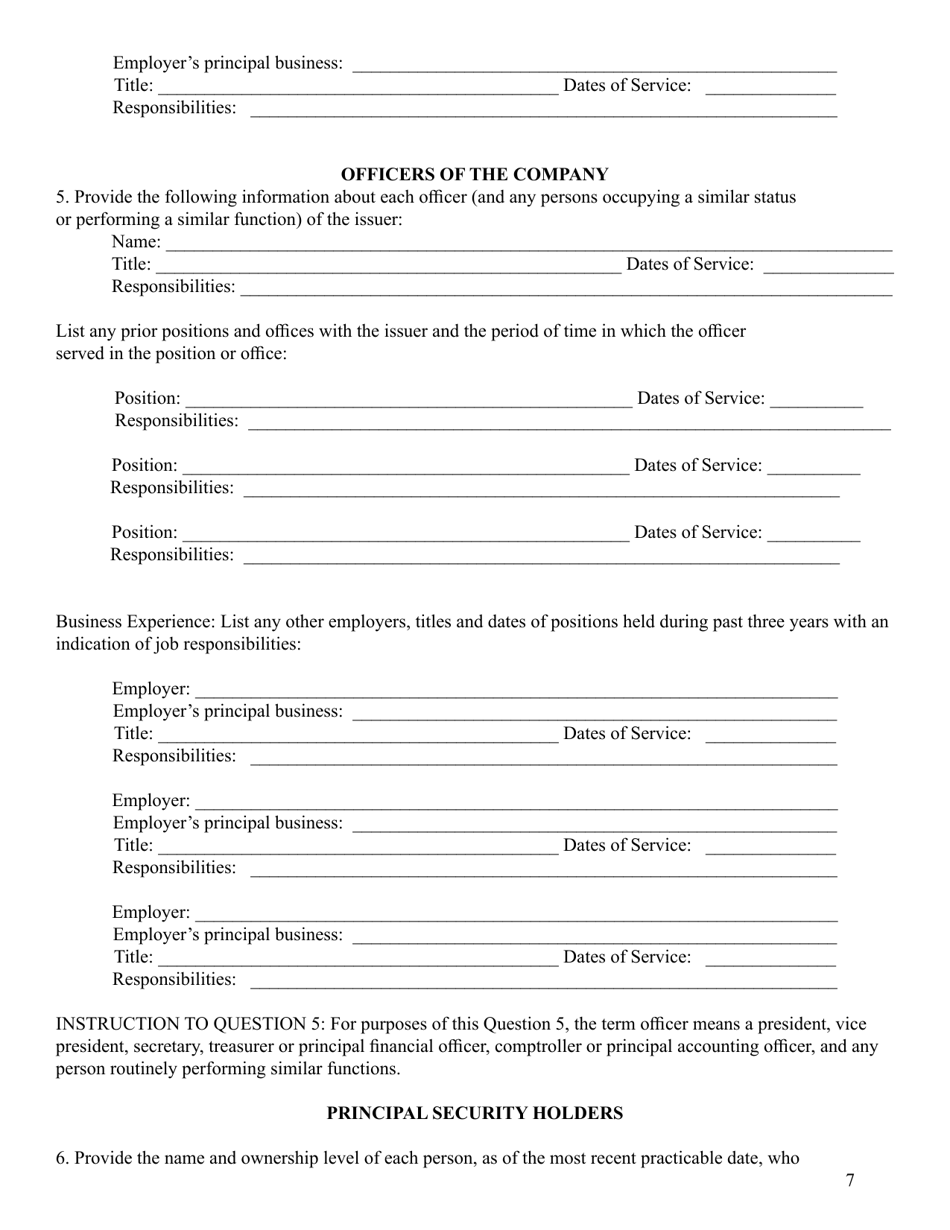 SEC Form 2930 (C) Form Under the Securities Act of 1933, Page 7