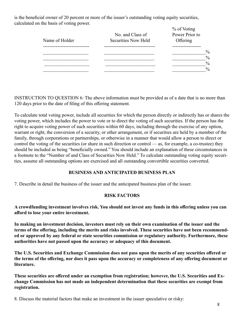 SEC Form 2930 (C) Form Under the Securities Act of 1933, Page 8