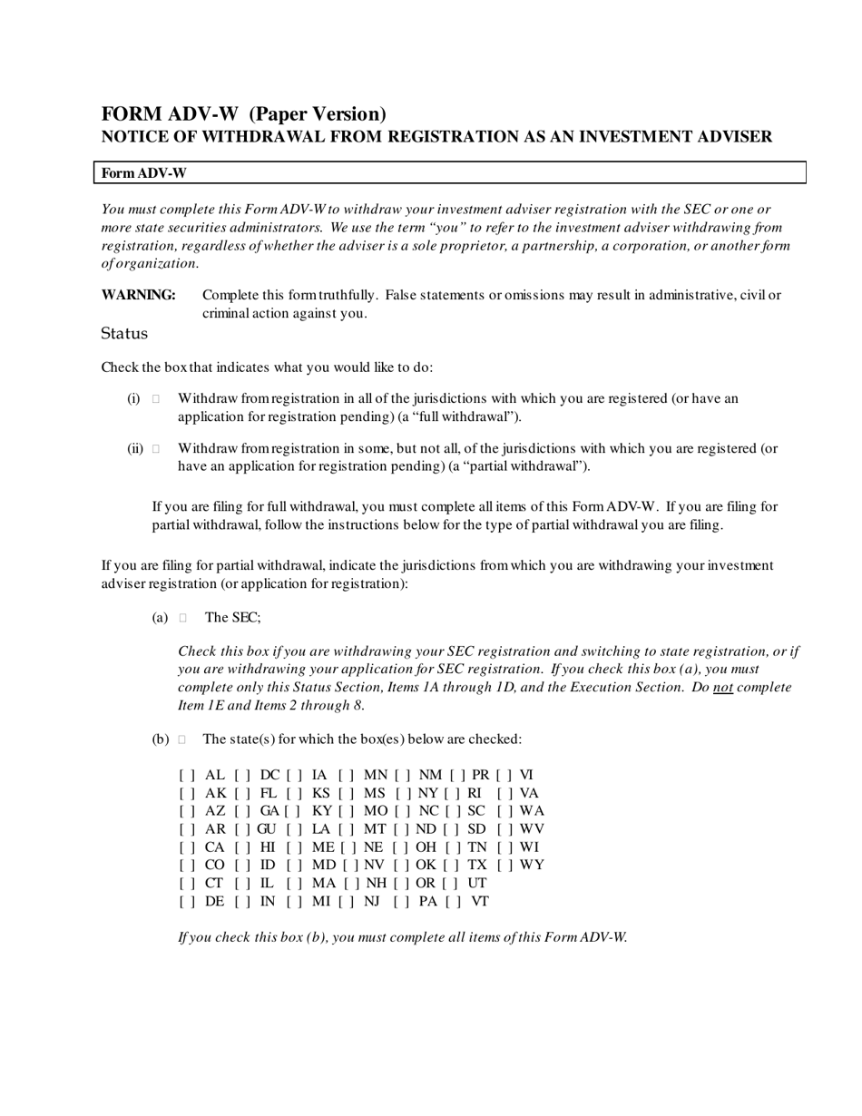 SEC Form 777 (ADV-W) Notice of Withdrawal From Registration as an Investment Adviser, Page 5