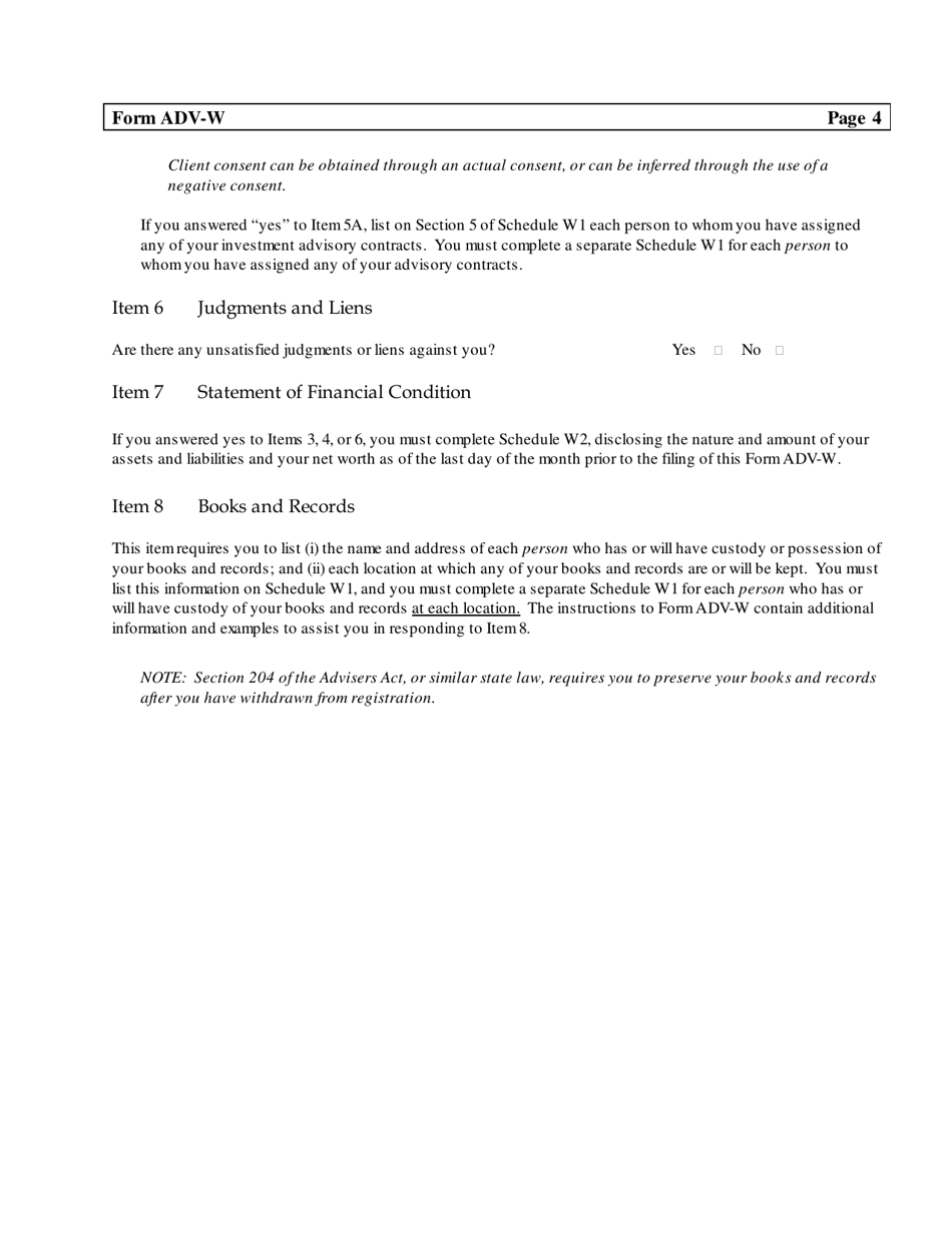 SEC Form 777 (ADV-W) Notice of Withdrawal From Registration as an Investment Adviser, Page 8