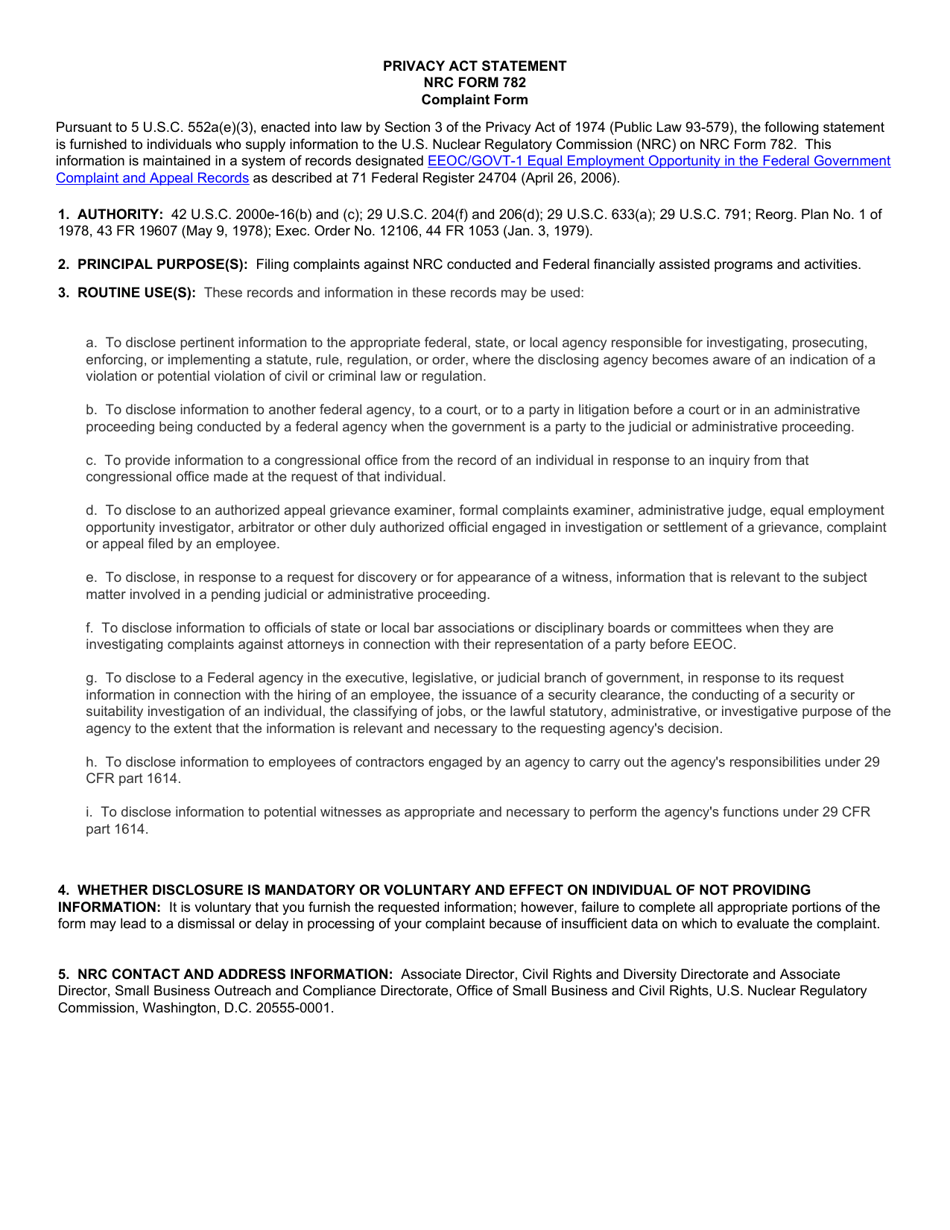 NRC Form 782 Complaint Form, Page 6