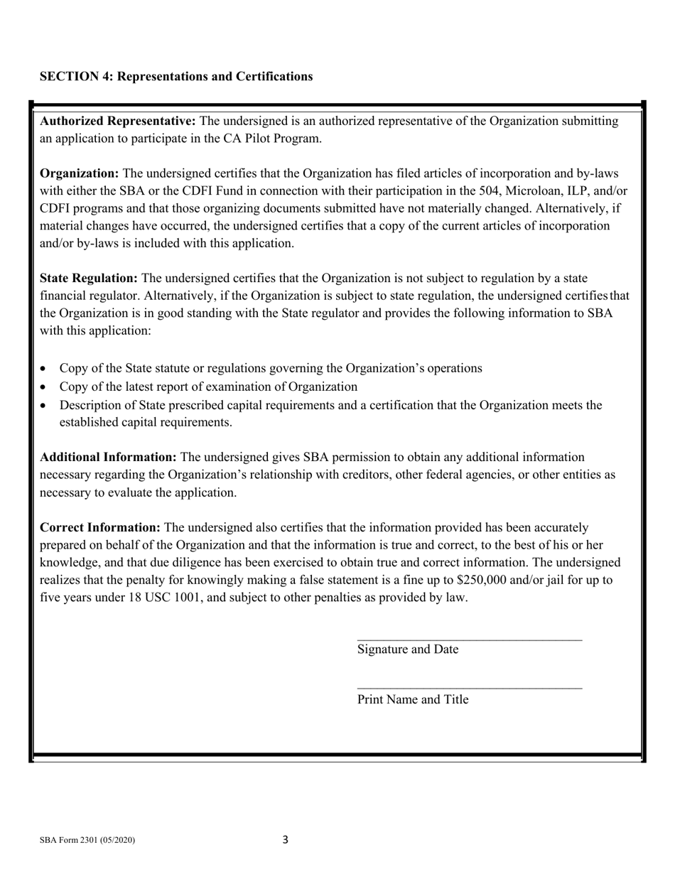 SBA Form 2301 Community Advantage Lender Participation Application, Page 3