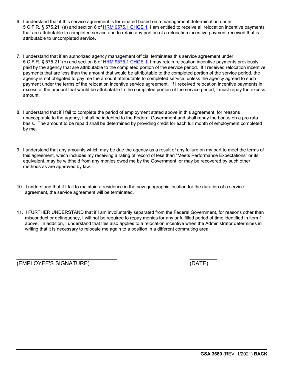 GSA Form 3689 Employees Service Agreement for Receipt of a Relocation Incentive, Page 2