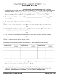 Document preview: GSA Form 3688 Employee's Service Agreement for Receipt of a Recruitment Incentive