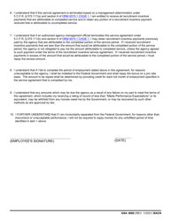 GSA Form 3688 Employee&#039;s Service Agreement for Receipt of a Recruitment Incentive, Page 2
